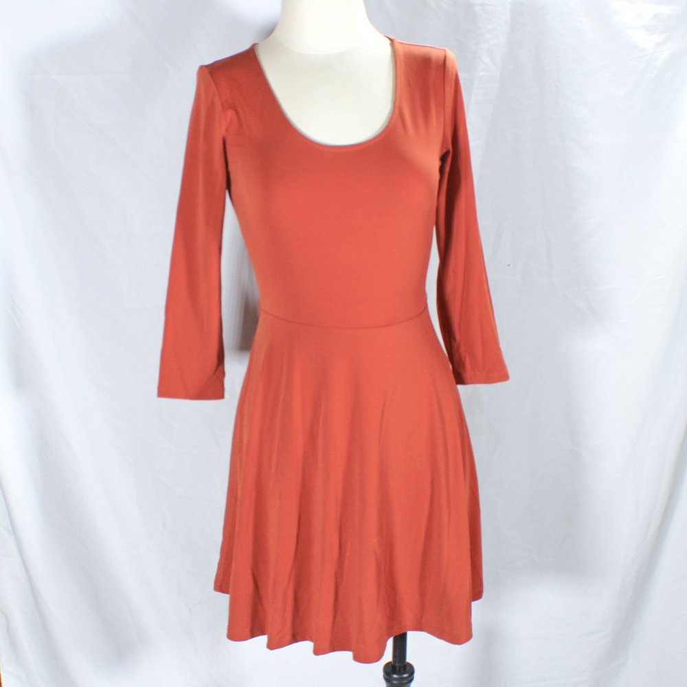 NWT Amber Burnt Orange Toned 3 Quarter Length Skater Dress Size Large